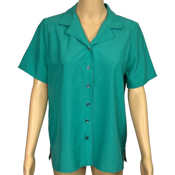 Alli Petites Of California Womens S PS Green Button Up Short Sleeve Blouse Shirt - Picture 1 of 10